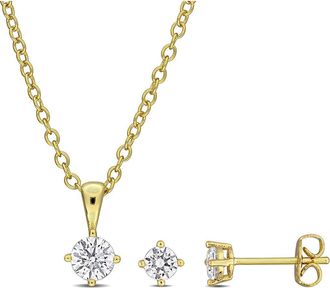 Delmar Round Cubic Zirconia Stud Earrings & Pendant Necklace Set in White at Nordstrom Rack