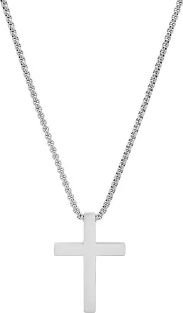 Steeltime Mens Stainless Steel Square Cross Pendant Necklace in Silver at Nordstrom Rack