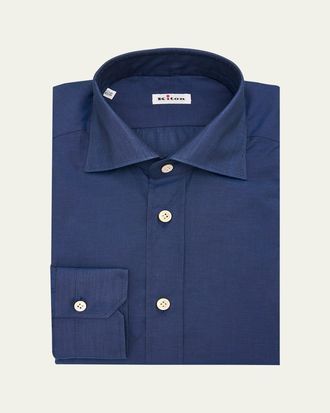 Kiton Mens Cotton Point-Collar Dress Shirt