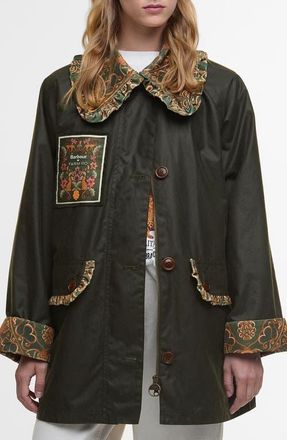 Barbour x FARM Rio Maria-Clara Waxed Jacket in Fern/green Heart Pri at Nordstrom, Size Large