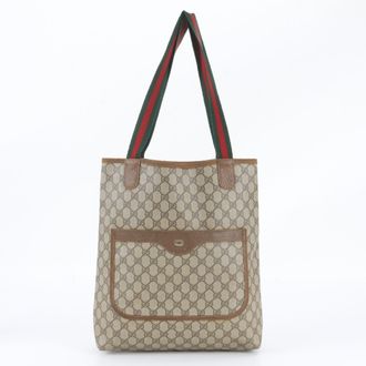 Gucci Brown Leather Coated Canvas Shoulder Bag Tote Bag (Pre-Owned)
