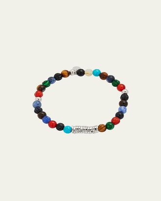 Tateossian Mens Sterling Silver Discs Multicolor Stones Bracelet