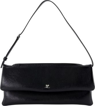 Courr&egrave;ges Zwarte leren Cuff Pouch Crossbody Tas - Dames - Schoudertassen - Zwart - ONE Size - Leer - Tassen