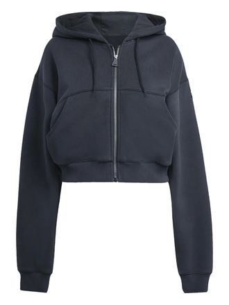 adidas logo-patch zip-up hoodie - women - Cotton/Elastane - L - Black