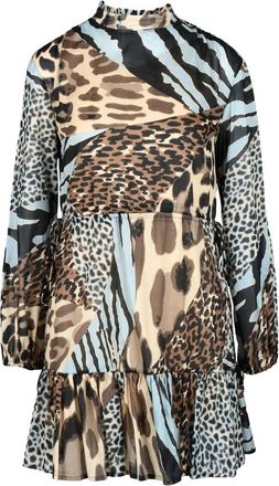 Manila Grace Gauzed Dress - Brown/Light Blue