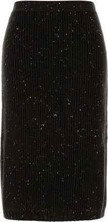 Bottega Veneta Melange Dark Brown Wool Blend Skirt