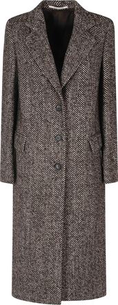 Tagliatore Long Herringbone Coat With Notched Lapel And Tailored Fit