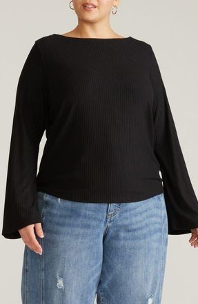 Universal Standard Yasmine Rib Bell Sleeve Sweater in Black at Nordstrom, Size Xl