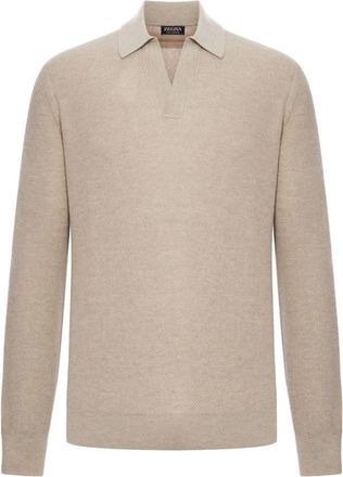 Ermenegildo Zegna Polo Trui - Heren - V-hals truien - Beige - 2XL - Kasjmier - Truien & Vesten
