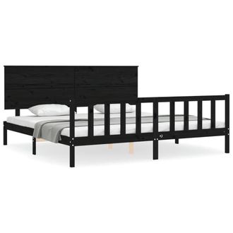 Berkfield Home Bed Frame with Headboard Black 200x200 cm Solid Wood