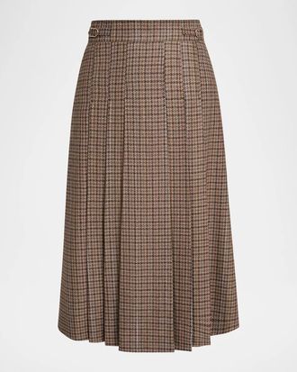 Gabriela Hearst Wesley Houndstooth Pleated Midi Skirt