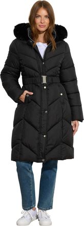 M&Co Womens Belted Padded Midi Coat - Womens