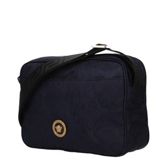 Versace Logo-Embellished Fabric Crossbody Bag - Navy