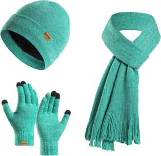 Generic Hat Scarf and Gloves Set Ladies, Womens Fleece Lined Knitted Beanie Long Scarf Touchscreen Gloves 3 in 1 Cold Weather Set for Outdoor Sports Sking (Li
