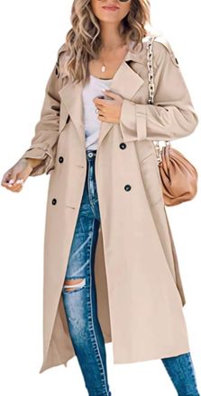 Generic Womens Retro Fashion Classic Lapel Double-breasted Trench Coat Elegant Business Casual Medium-length Spring and Autumn Versatile Coat (Khaki,XXL)