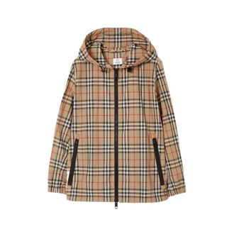 Burberry Jassen, Dames, Beige, S, Vintage Check Jack met Capuchon
