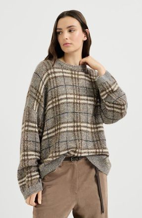 Brunello Cucinelli Dazzling mohair prince of wales sweater in Light Brown at Nordstrom, Size Xx-Large
