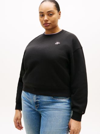 Tommy Hilfiger Sweatshirt TOMMY HILFIGER CURVE CRV TH SCRIPT REG FLEECE SWTSRT, Damen, Gr. 46, schwarz, Sweatware, Obermaterial: 70% Baumwolle, 30% Polyester, unifar