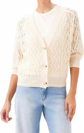 Karen Kane Puff Sleeve Crochet Cardigan Sweater In Natural