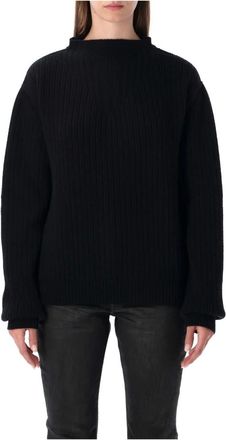 Rick Owens Black Knitwear with V-Cut Detail - female - Rick Owens - Round-neck Knitwear - Black - S - Knitwear