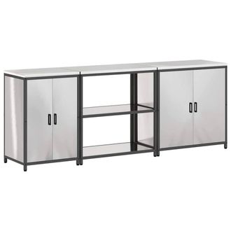 Berkfield Home with Shelf Other with Storage with Door 3 pcs Stainless steel in Silver