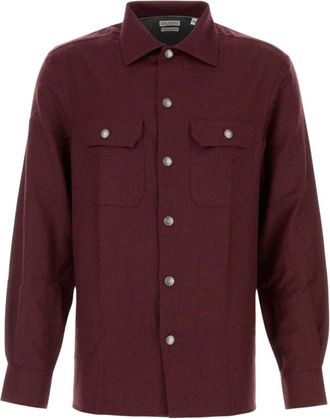 Brunello Cucinelli Overshirt van scheerwolflanel - Heren - Casual Overhemden - Rood - M - Wol - Overhemden