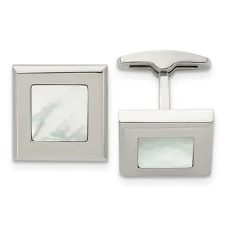 Diamond2Deal Stainless Steel Polished Mother of Pearl Square Cufflinks