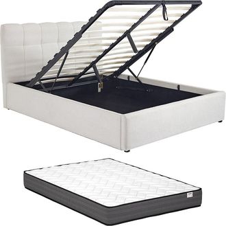 Vente-Unique Canap&eacute; abatible de 140 x 190 cm - Tela boucl&eacute; - Blanco + Colch&oacute;n - MAZIRI