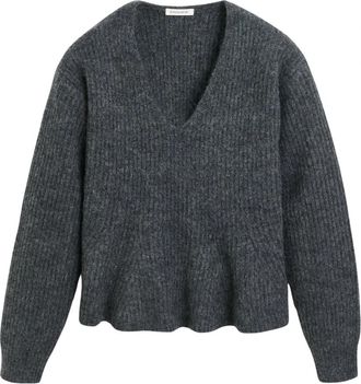 By Malene Birger Grijze Melange Mohair Trui - Dames - V-hals truien - Grijs - S - Wol - Truien & Vesten