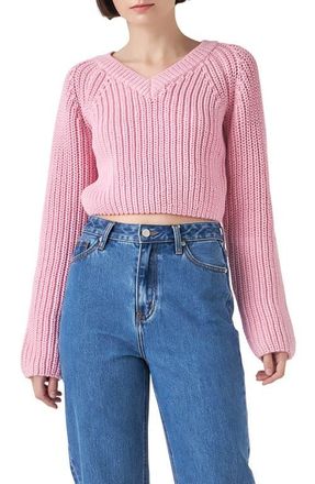 English Factory V-Neck Crop Sweater in Pink at Nordstrom, Size Small