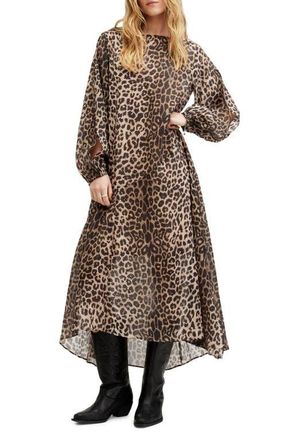 AllSaints Jane Long Sleeve Leopard Print Dress in Leopard Brown at Nordstrom, Size 4 Us