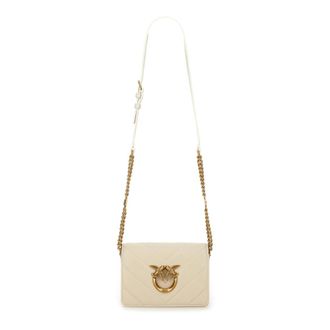 Pinko Mini Love Bag Click - Dames - Schoudertassen - Beige - ONE Size - Katoen - Tassen
