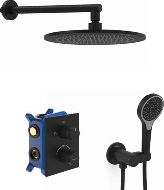 Villeroy & Boch Columna De Ducha Empotrada Villeroy & Boch Universal Shower Con Ducha De Mano De 3 Chorros, Color Negro Mate