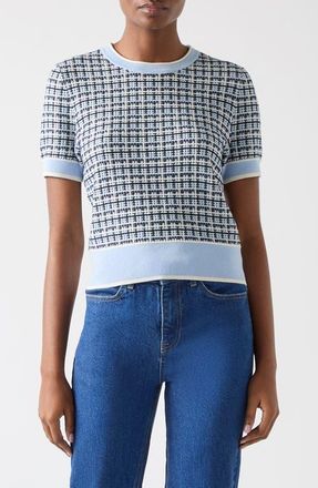 L.k. Bennett Honey Check Short Sleeve Cotton Sweater in Blue at Nordstrom, Size Small