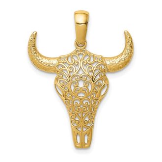 Diamond2Deal 14k Yellow Gold Filigree Steer Skull Pendant