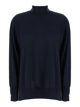 Max Mara Blue High Neck Sweater In Wool Woman