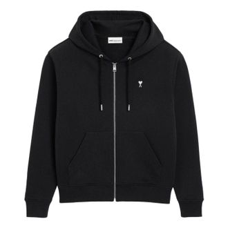 Ami Small Heart Logo Zip Up Hoodie Black HSW765-730-045