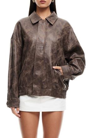 Lioness Kenny Faux Leather Bomber Jacket in Chocolate at Nordstrom, Size X-Large