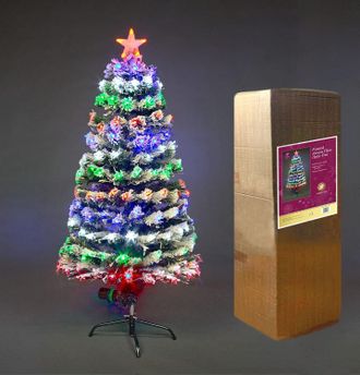 Shatchi 5Ft/150cm Frosted Tips 8 Modes Fibre Optic Christmas Tree LED Pre-Lit in Green | Size: 5ft