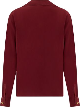 Max Mara Womens Long-Sleeve Polo Bordeaux Silk Tops