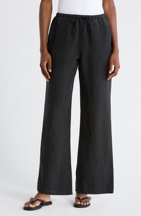 Marine Layer Linen Blend Straight Leg Pants in Black at Nordstrom, Size X-Large
