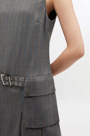 Ganni Grey Stripe Belted Mini Dress