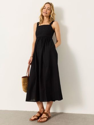 Fat Face FatFace Black Regular Gili Embroidered Midi Dress