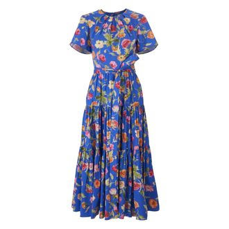 Carolina Herrera Midi Dresses, female, Multicolor, Size: XS Poppy-Print Tiered Midi Dress with Sash