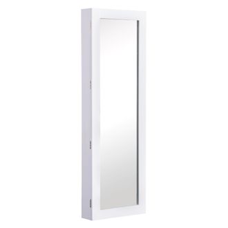HOMCOM Homcom - Mobile Portagioie Con Specchio A Parete, Ganci E Ripiani In Legno Bianco