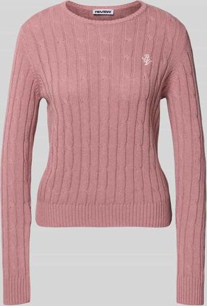 Review Slim Fit Strickpullover mit Rundhalsausschnitt und Zopfmuster in Altrosa, Gr&ouml;&szlig;e XL