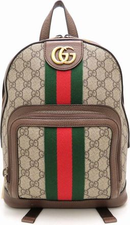 Gucci Beige Brown Gg Supreme Canvas Leather Backpack (Pre-Owned)