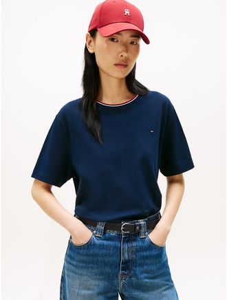 Tommy Hilfiger Womens Relaxed Fit Crewneck Pique T-Shirt - Navy - L