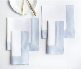 Solino Home Linen Dinner Napkins Set of 4, 20 x 20 Inch for Dining Table, Holiday and Everyday Table Decor - Contempo in Light Blue And White at