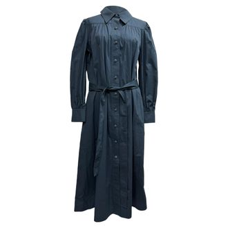 Tory Burch Tory Burch Artist Lange Mouw Midi Hemddress in Navy Blauw Katoen